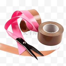 粉色剪刀和棕色胶带