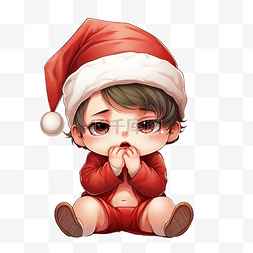 可爱的宝宝哭着戴着圣诞老人帽子