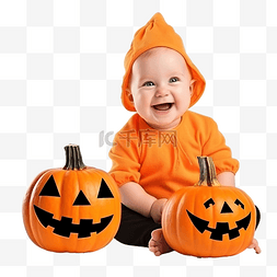 橙色地板图片_可爱的金发白种婴儿与南瓜装饰婴