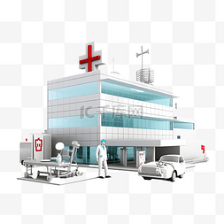 医院建筑和医生与医疗设备和引脚