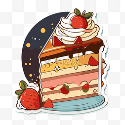 一片草莓图片_一片蛋糕的贴纸，上面有生奶油和