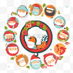 圣诞节边框圆形图片_圣诞节矢量设计集与圣诞老人和圆