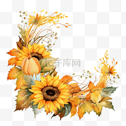 向日葵 水彩画 角框 秋天的画框 
