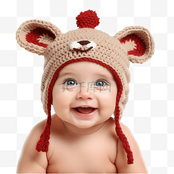 快乐微笑的男婴肖像，穿着圣诞鹿