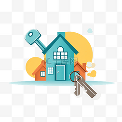 家纺清新简约海报图片_简约风格的房子和钥匙插图