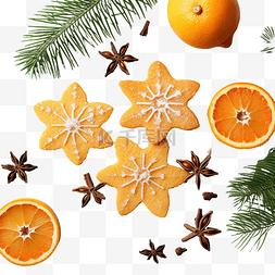 橙色橘子片图片_自制新鲜饼干冷杉树枝干片橙色饼