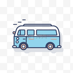 蓝色巴士图片_蓝色背景货车的线条图标 向量