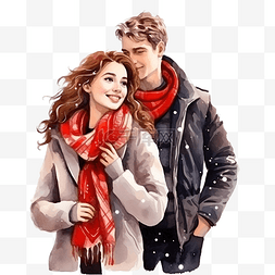 街道上的女人图片_穿着暖和衣服的快乐的年轻夫妇一