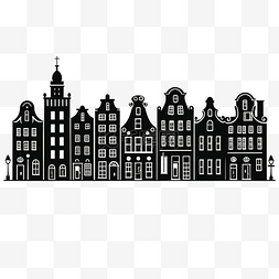 剪影房屋元素图片_阿姆斯特丹一排房屋的轮廓，用于