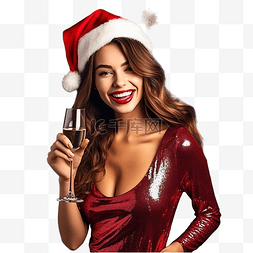 美丽美丽的女人图片_圣诞节假期，一个戴着圣诞老人帽