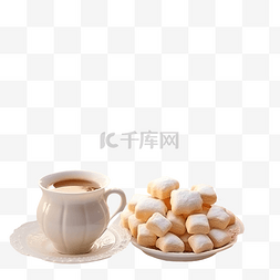 白色的棉花糖图片_窗边白色的圣诞饼干和棉花糖