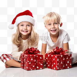 小孩子坐着玩图片_戴着圣诞老人帽子的金发小孩子坐