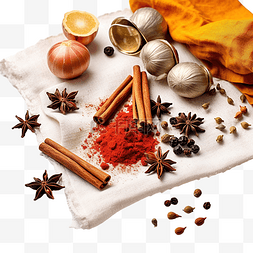 豆蔻时光图片_彩色餐巾上的圣诞香料和烘焙原料