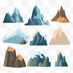 山脉剪贴画 不同颜色的山脉 卡通 