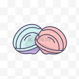 两个看起来像蓝色和粉色的贝壳 