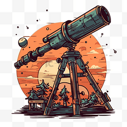 望远镜观星插画图片_望远镜剪贴画 望远镜复古设计矢