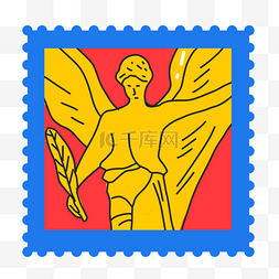 蓝色标签商务图片_女神像黄色邮票标签
