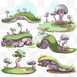 弯曲植物图片_弯曲剪贴画不同的卡通蘑菇和草风