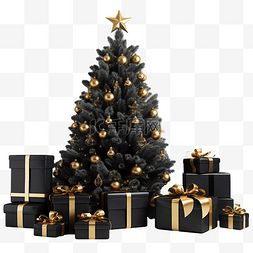 五彩缤纷水果茶图片_带有黑色圣诞树和礼物的节日圣诞