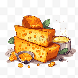 芝士奶酪面包图片_玉米面包剪贴画白色背景卡通片上