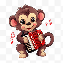 手风琴音乐图片_猴子演奏音乐可爱动物演奏手风琴