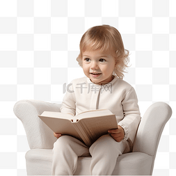 儿童阅读图片_坐在椅子上的可爱宝宝在圣诞复古