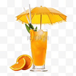 菠萝草莓汁图片_用雨伞装饰的玻璃杯中的橙色鸡尾