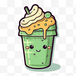 绿色星图片_可爱可爱的绿色冰咖啡饮料，带有