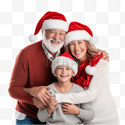 圣诞树附近戴着圣诞帽的快乐祖父