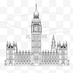 伦敦议会图片_大本钟地标前立面图轮廓简图