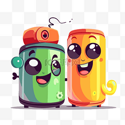 电池剪贴画两个不同颜色的卡通罐