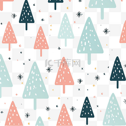 可爱的雪鹿图片_美丽的无缝重复图案与雪花圣诞树