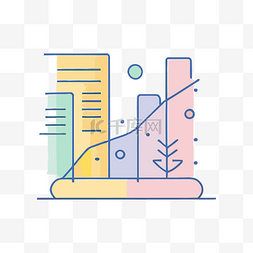 城市线条轮廓矢量图片_带有电子商务图标的城市的彩色线