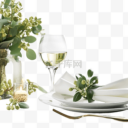 餐桌上的的花图片_美丽的圣诞餐桌布置，白色空间上