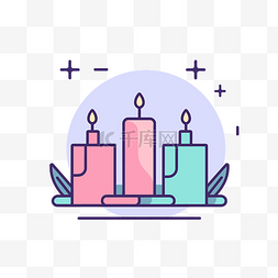 星期天矢量图片_简单多彩的蜡烛和蜡烛图标的方形