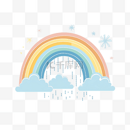 天空和彩虹图片_简约风格的彩虹和云彩插图