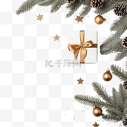 礼品带图片_带礼品盒和冷杉树枝的圣诞组合物