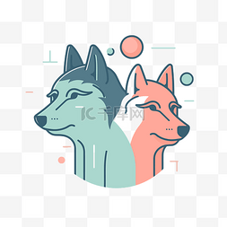 狐狸背景上现代两只狼肖像的艺术