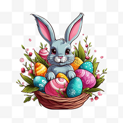 彩色复活节彩蛋篮子快乐的一天兔