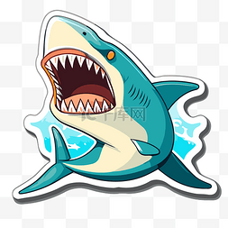 鲨鱼嘴图片_灰色背景上的卡通鲨鱼贴纸 向量