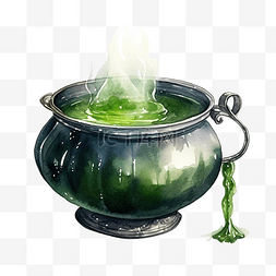 一个大锅，里面有手绘水彩的绿色