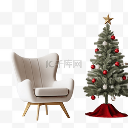 舒适客厅里的圣诞树和圣诞老人??