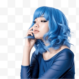 魅力女性卡图片_穿着蓝色假发和万圣节服装的美丽
