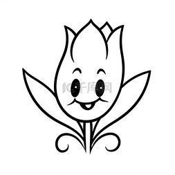 郁金香花的标志图片_黑色和白色的快乐郁金香花绘图