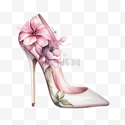 玫瑰与花朵图片_水彩高跟鞋与花朵