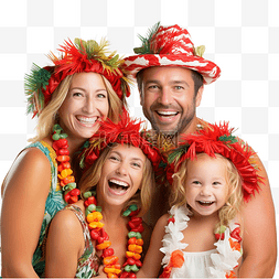 度假女图片_热带度假期间戴着圣诞帽的幸福三