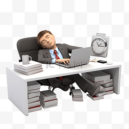 3d 的商人在工作时睡觉
