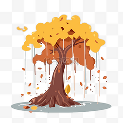 滴水的叶子图片_落下的树剪贴画秋天的树与滴水的