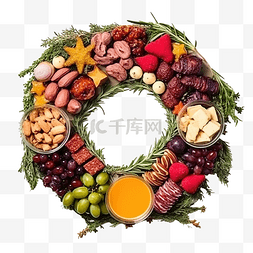 炒火腿肠火腿肠图片_圣诞花环形状的节日小吃和开胃菜