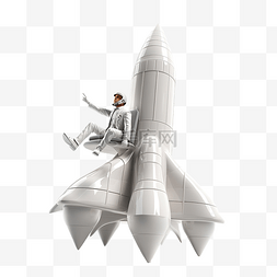 火箭助推器图片_3d 商人在太空飞船或火箭隔离启动